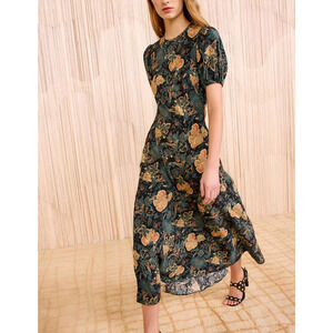 ULLA JOHNSON Ines floral-print silk crepe de chine midi dress US 4